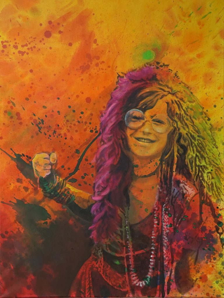 Janis Joplin, Portrait 60*80 cm, Acryl auf Leinwand, 2024 © Gabriele Riedel