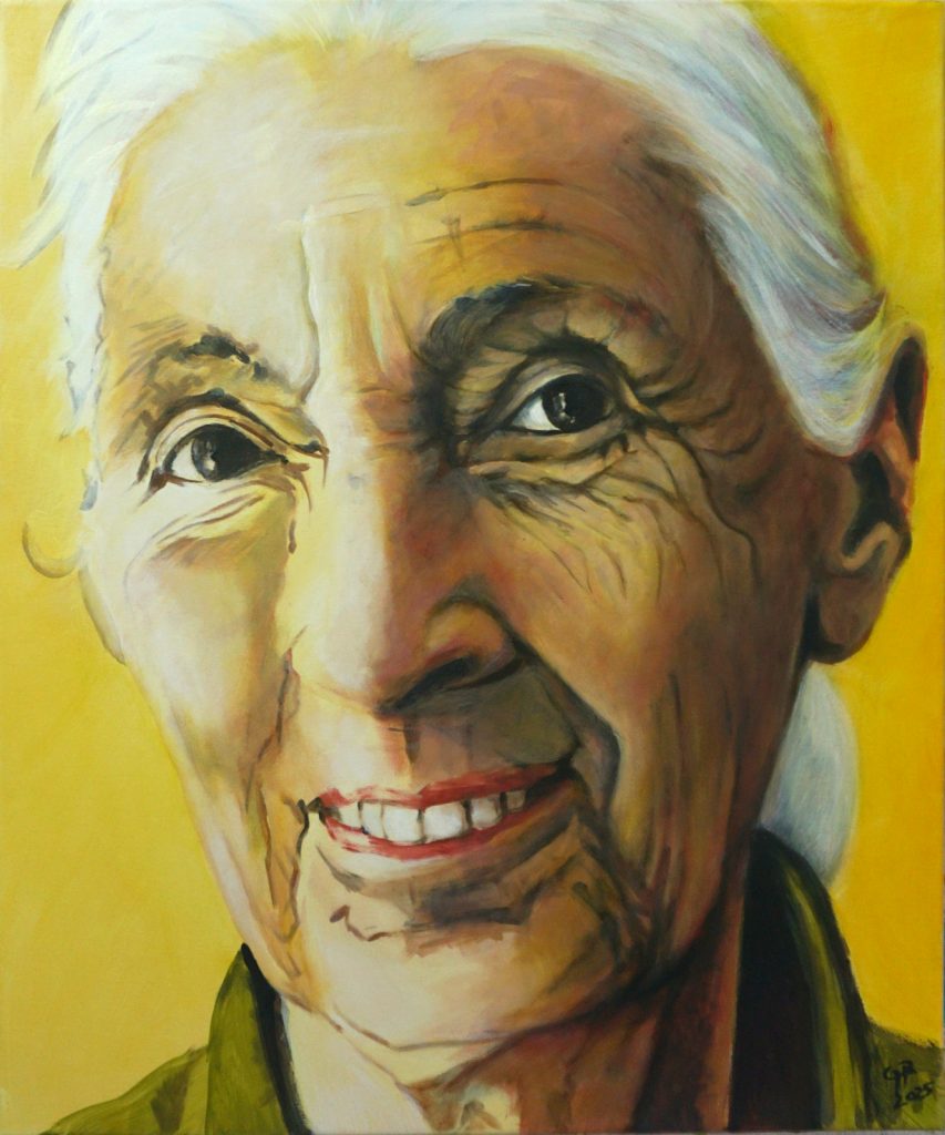 Jane Goodall 2019, Acrylpainting, Copyright Gabriele Riedel