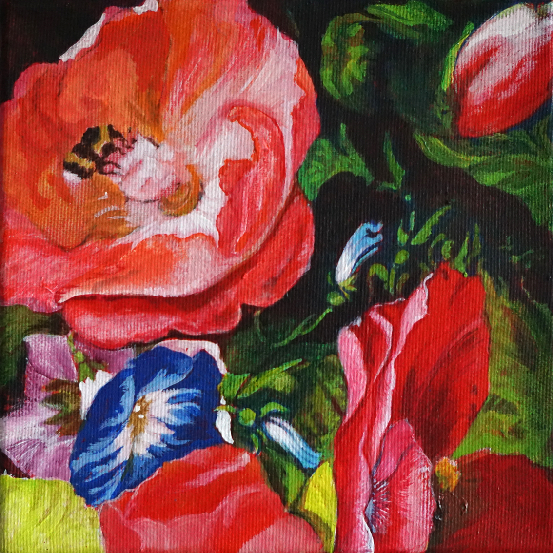 Helenium liebt Trichterwinde, Acrylmalerei, 2025 © Gabriele Riedel Art // https://gabriele-riedel-art.de