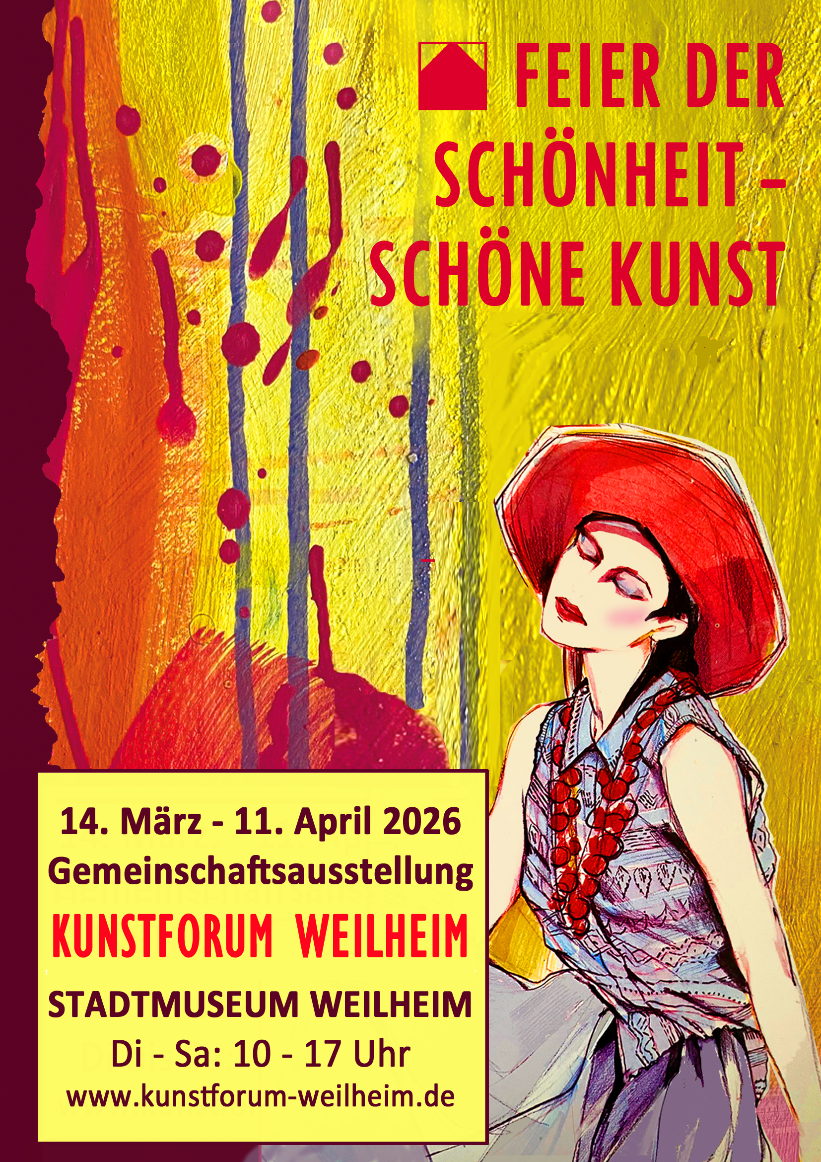 Plakat zur Ausstellung "Feier der Schönheit", Kunstforum Weilheim, April 2026